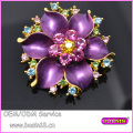 Pourpre émail couleur strass fleurissant 3D fleur broche 5705